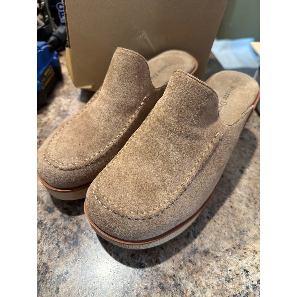 Pierre Dumas Clue-20 Tan Faux Suede Platform Mules Chunky Block Heel‎ Clogs 7.5